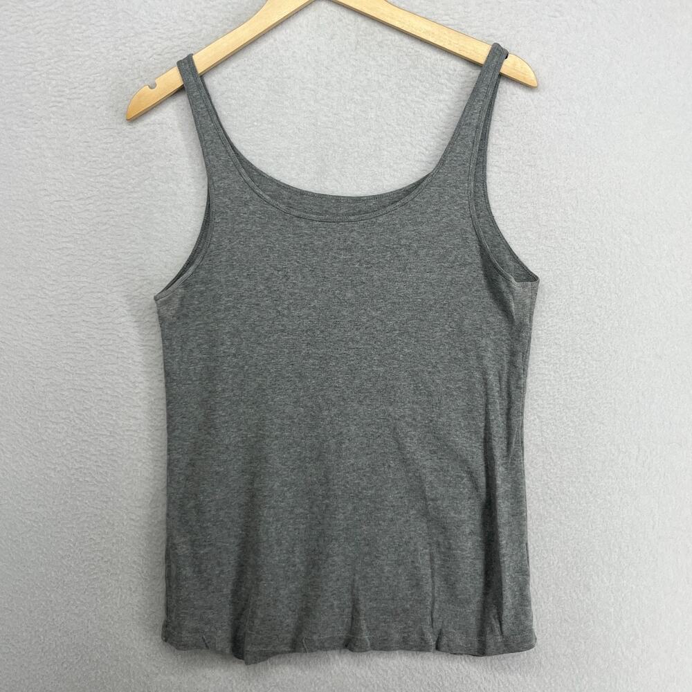 EILEEN FISHER Tank Top L Ribbed Organic Cotton Jersey Scoop Neck Camisole Gray